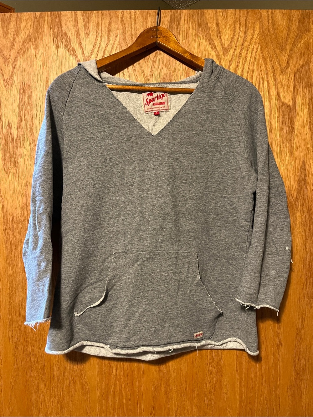 Sportige Women's Gray V-Neck Hoodie Sweatshirt